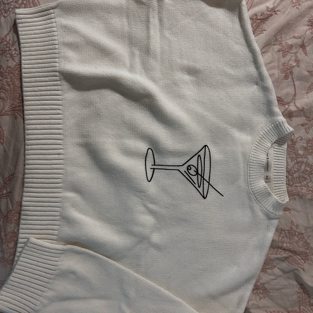 White Sweater with Martini Glass Design
